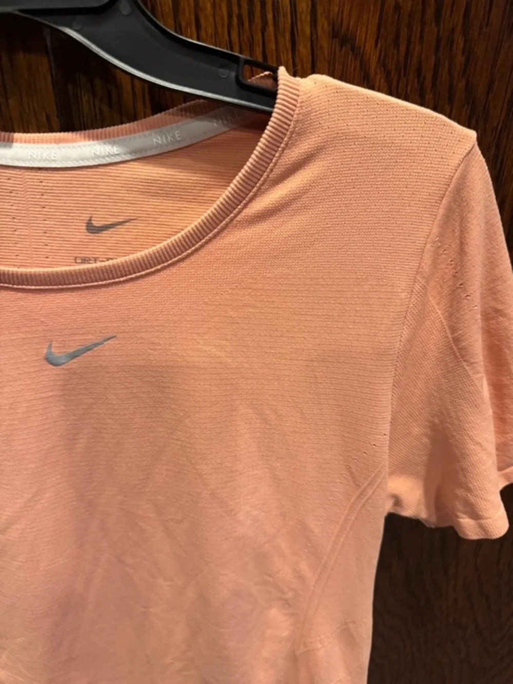 Nike Peach Short Sleeve Women's Performance Tee with Silver Swoosh